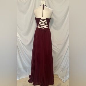 Camille La Vie Burgundy Backless Pleated Dress